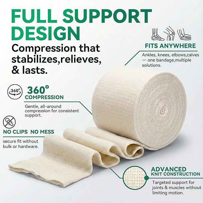 FRESINIDER Size E Elastic Tubular Support Bandage (3.5" x 11 Yards) – Light to Moderate Compression Roll for Calf & Small Knee, Breathable Stretch Stockinette