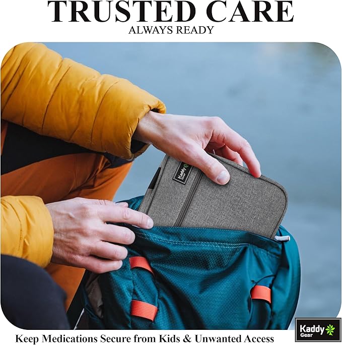 Kaddy Large Medicine Bag, Secure, Padded, Pill Organizer Box, Case for Bottles of Medicine or Supplements; Storage; Toiletry; 3 Digit Lock, Grey