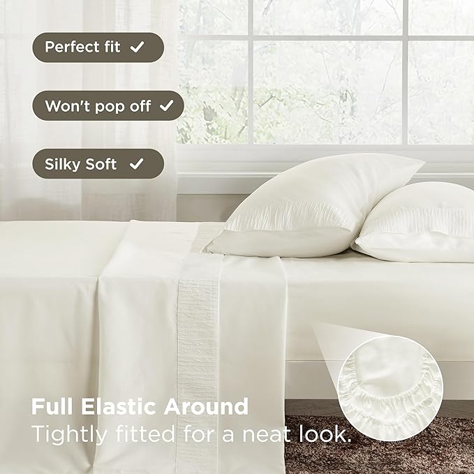 Bedsure King Size Sheets Set - 4 Pieces Soft King Sheets - Breathable & Cooling - Hotel Luxury - Easy Care Polyester Microfiber Bedding for Women, Men, Ivory