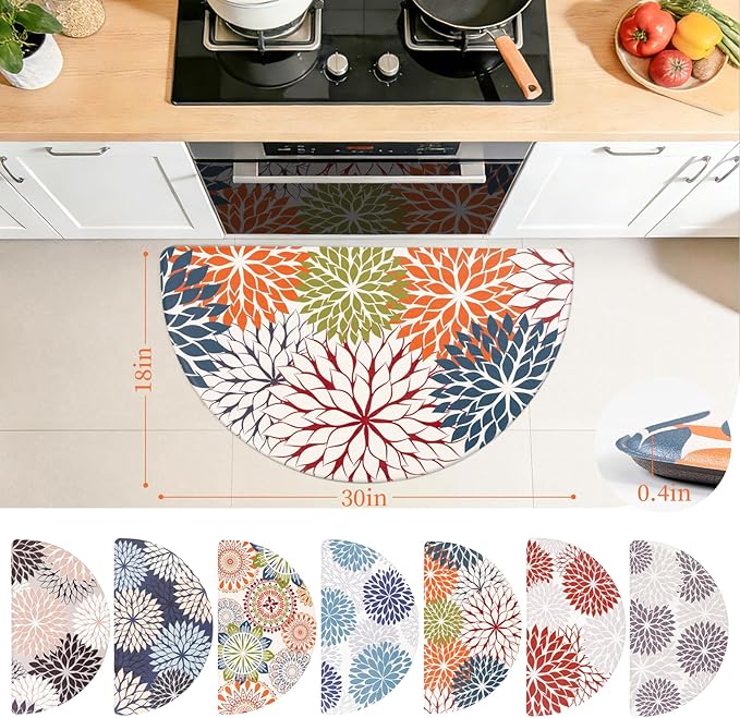 PVC Anti-Fatigue Semi Circle Kitchen Mats, Non-Slip Kitchen Rugs, Comfort Standing Runner Rug, Multipurpose Indoor Mats for Laundry, Office, Bedroom, Sink, Bathroom,Colorful,size18 x30