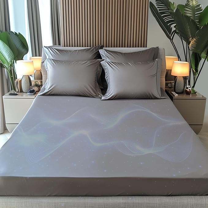 Earthing Grounded Fitted Sheet Queen Size with 10% Silverfiber & 90% Cotton - Gray - Luxury Material Grounding Bed Sheets - Improved Sleep Quality (King)
