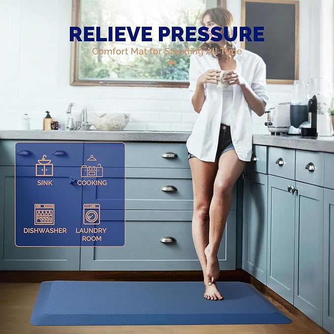 FEATOL Anti Fatigue Mat for Standing, 9/10 Extra Thick Ergonomic Standing Desk Mat, Comfort Memory Foam Standing Mat at Home,Office All Day (20" x 32", Blue, 1PC)