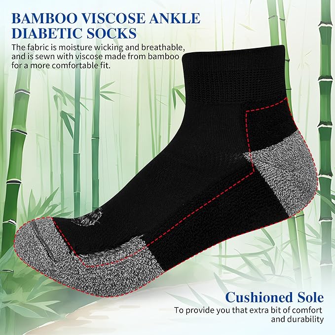 Diabetic Socks for Men,6 Pairs Ankle Mens Diabetic Socks,Diabetic Neuropathy Socks for Men Size 9-11/10-13/13-15.