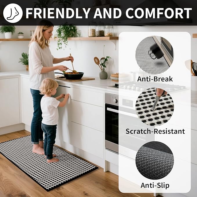 Kitchen Mats for Floor, Super Absorbent Kitchen Rugs Non Slip Washable, Rubber Backing Soft Chenille Braided Kitchen Runner Rug Standing Mat Sink Mat, Easy to Clean, Black 17"x30"