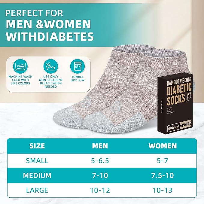 Diabetic Socks for Men,4 & 6 Pairs Low Cut Bamboo Viscose Wide Mens Diabetic Socks Size 9-11 10-13