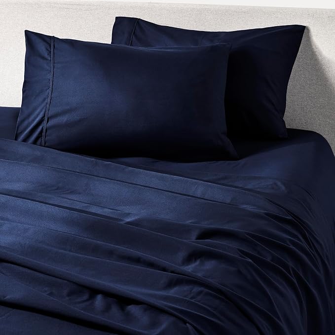 PeachSkinSheets Cooling Bed Sheets for Hot Sleepers - Ultra-Soft Breathable Luxury Microfiber Sheet Set, Moisture-Wicking, Deep Pocket, Oeko-TEX® (Twin Size, Mariner Blue)