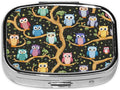 Pill Box-2 Compartment Small Pill Case Square Organizer Case with Mirror Portable Metal Medicine Box Travel Container for Pocket & Purse Women Men(Owl)