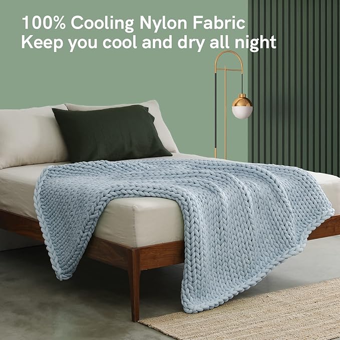 YnM Cooling Weighted Blanket, Handmade Chunky Yarn Knitted Design, Temperature Regulating and Breathable, Machine Washable Throw for Sleep or Home Decor (Azure Blue, 60x80 Inch, 15lbs)