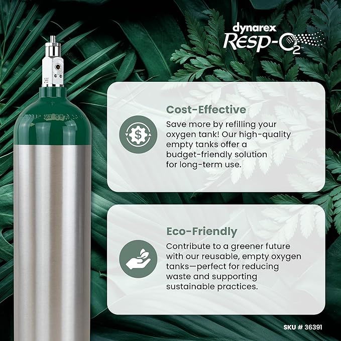 Dynarex Resp-O2 M15 Oxygen D-Cylinder with CGA 870 Post Valve – 2.9L Jumbo Size Oxygen Cylinder - Lightweight Aluminum Portable Tank with 440L Oxygen Capacity