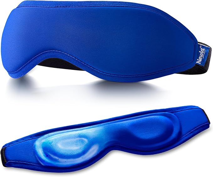 Cooling Gel Eye Mask, FSA Eligible Contoured Cold Compress for Eyes, Reusable Cold Eye Mask for Puffy Eyes, Migraine & Tired Eyes, Post Surgery, Ice Gel Pack for Eye Care, Adjustable Strap (Blue)