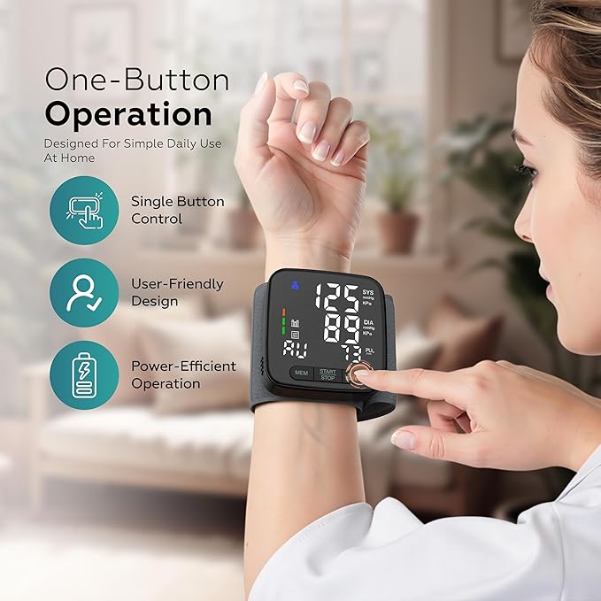 Wrist Blood Pressure Monitor for Home Use – FDA 510(k) Cleared Class II Medical Device, Digital Wrist Cuff 13.5–21.5 cm, Large 2.9" LED, Dual User, Travel Case (U60AH)