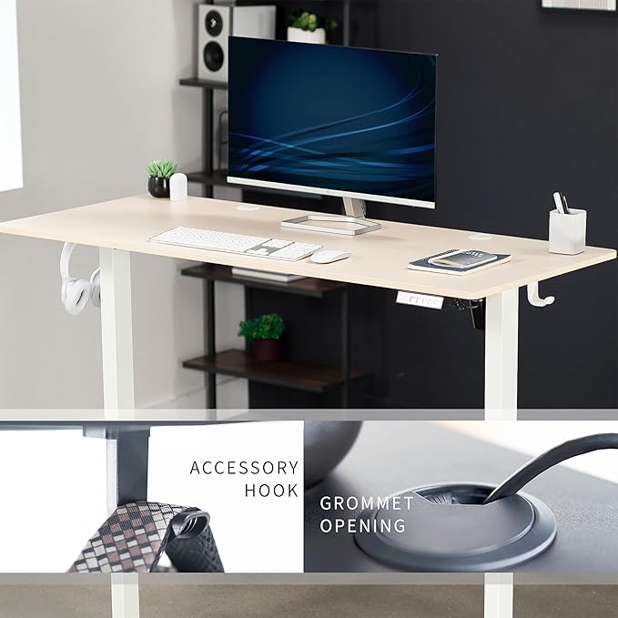 VIVO Electric 55 x 24 in Standing Desk, Memory Height Adjustment, Light Wood Top White Frame, DESK-E155TC