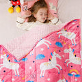 Sivio Dotted Weighted Blanket, Super Soft Crystal Velvet Reversible Heavy Blanket with Cute Cartoon Patterns, 7 lbs, 41x60 Inch, Pink Unicorn