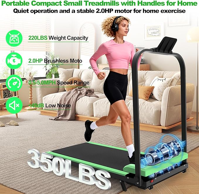 2 in 1 Foldable Walking Pad with Incline and Handle Bar, Compact Under Desk Treadmill with LED Display & Remote Control, Portable Treadmills for Home Office Small Spaces, 265 LBS Capacity