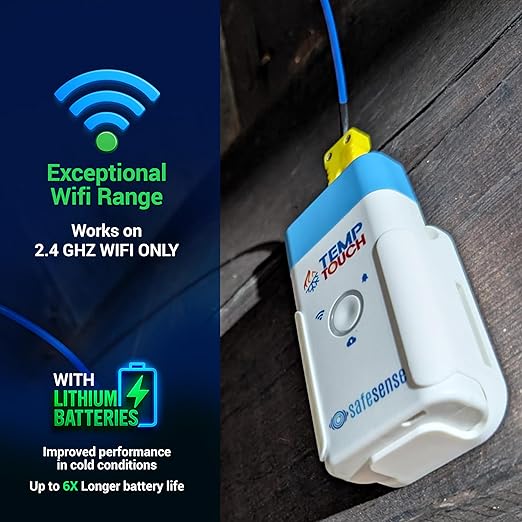 TempTouch WiFi Thermocouple Sensor – Wireless Ambient & Probe Temperature & Humidity Monitor – Works with K, J, T, E, R, S, B, N Probes - App, Email and Text Alerts, Unlimited Data Logging