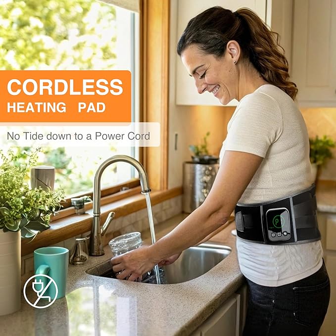 Graphene-Infused Cordless Heating Pad with Massager for Back, 5000mAh Rechargeable Portable Lower Back Massager with 3 Heat 3 Vibration with 20/30/40 mins Timer Options, Gifts for Women Men Mom Dad