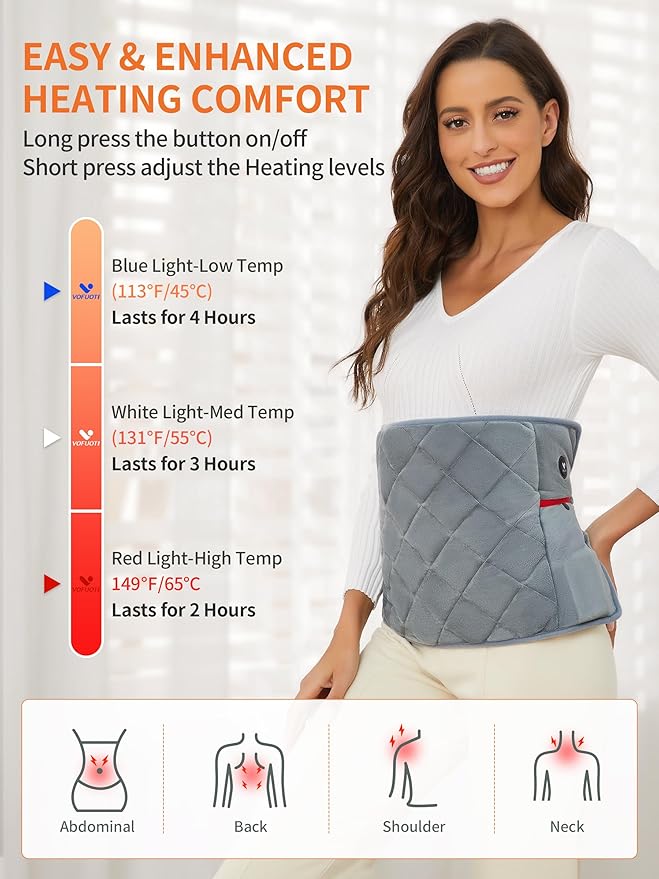 Vofuoti Portable Heating Pad, Cordless Weighted Heating Pads with 10000mAh Battery and 3 Heat Settings, Electric Heated Pad for for Back, Abdomen, Neck & Shoulder, Gift for Family, 12" x 24"