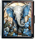 Cute Travel Pill Box Organizer with 8 Compartments - Compact and Fashionable Pill Case with Mirror - Ideal for Medications (Elephant Stained Glass)