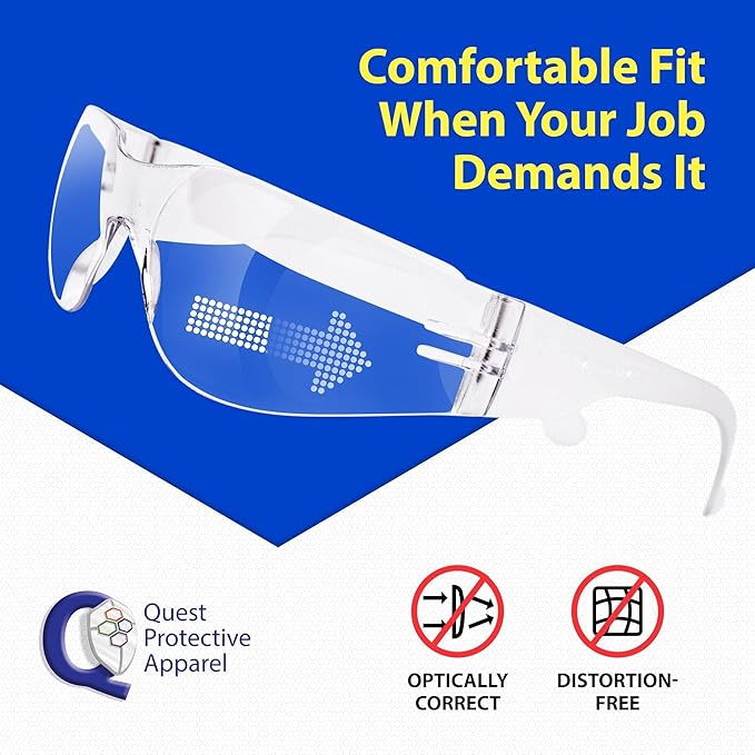 Quest Protective Apparel Safety Glasses for Men and Women - Anti Fog Safety Goggles for Shooting, Lab, or Construction – Polycarbonate Eye Protection [Clear & Pack of 10]