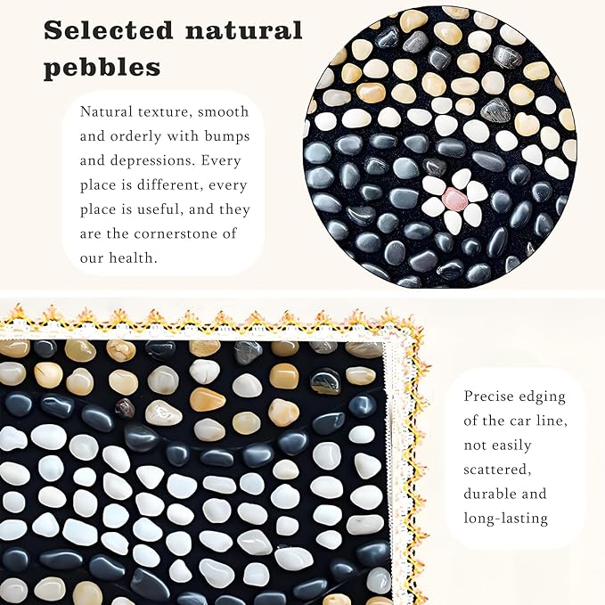 LIYAOLI Foot Pebbles Massager Mat - Acupressure Reflexology Pad with Natural Cobblestones for Pain Relief, Improved Circulation & Relaxation for Tired Feet (23.6" x 15.7")