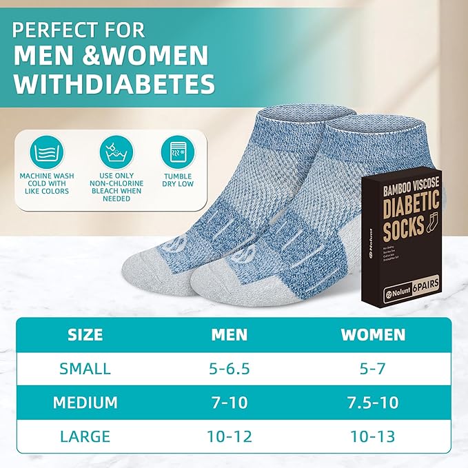 Diabetic Socks for Men,4 & 6 Pairs Low Cut Bamboo Viscose Wide Mens Diabetic Socks Size 9-11 10-13