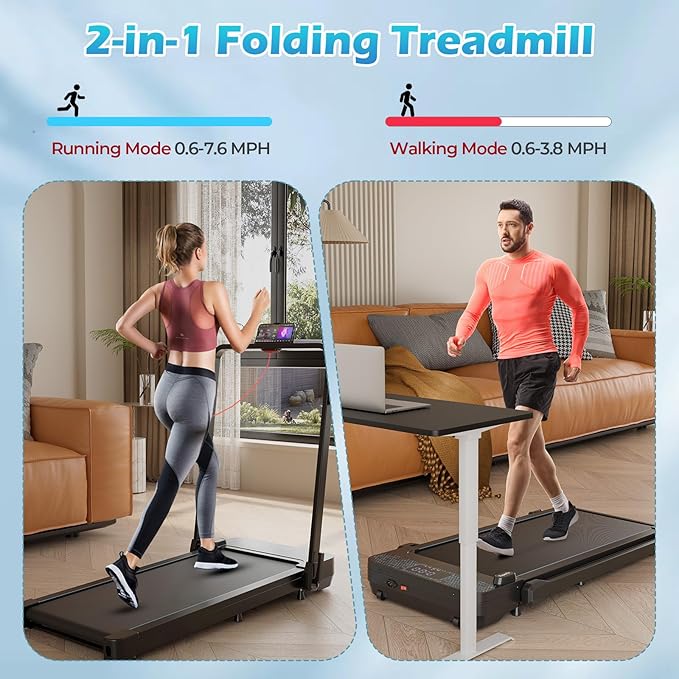 GYMAX Walking Pad, 3 in 1 Free-Assembly Under Desk Treadmill with 300lbs Capacity & LED Display, 2.25HP Portable Compact Treadmill Running Machine for Small Space Home Office