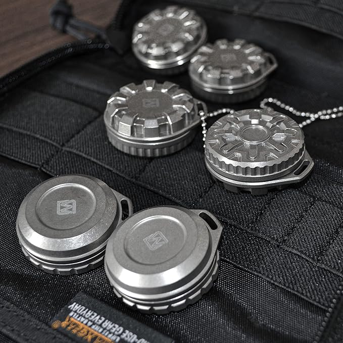 Titanium Waterproof Pill Case Travel Pill Organizer Bottle EDC Capsule Container Portable Pocket Metal Box with Chain for Camping, Hiking, Fishing Mecha Style, Magnetic Polishing