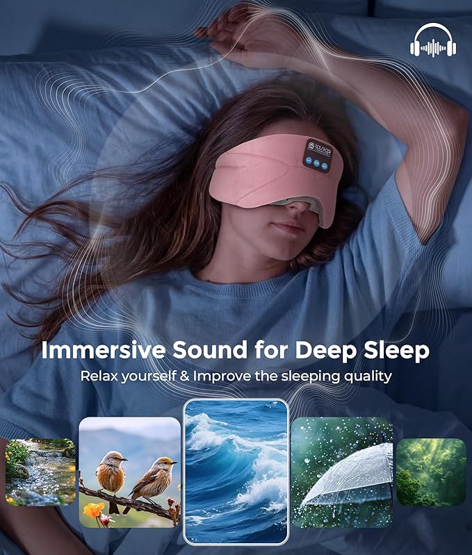 LOVE EYE Sleep Headphones Bluetooth 5.4 Sleeping Eye Mask Wireless Music Earphones with HD Speakers for Side Sleepers Total Blackout Cotton Mask for Travel, Home, Office, Unique Gifts