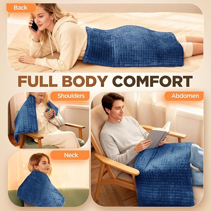 17''x33'' XXXL King Size Heating Pad with 4 Temperature Settings & 2 Auto-Off Countdown Timers, Pain Relief for Back/Neck/Shoulders/Abdomen/Legs, for mom dad (Blue)