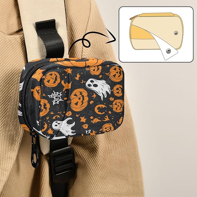 Gothic Funny Halloween Ghost and Pumpkins Travel Pill Organizer Case Box Container Weekly Portable Vitamin Medicine Holder Storage Bag with Zipper Removable