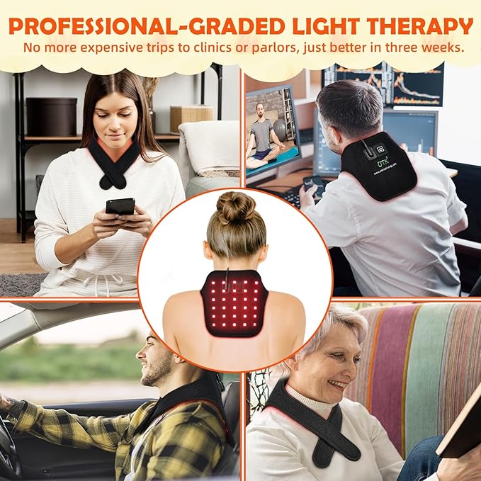 UTK Red Light Therapy for Neck Pain Relief, Infrared Red Light Therapy Device for Cervical Pain, 660&850nm, 30pcs 4-Chips-in-1 LEDs Light Therapy at Home