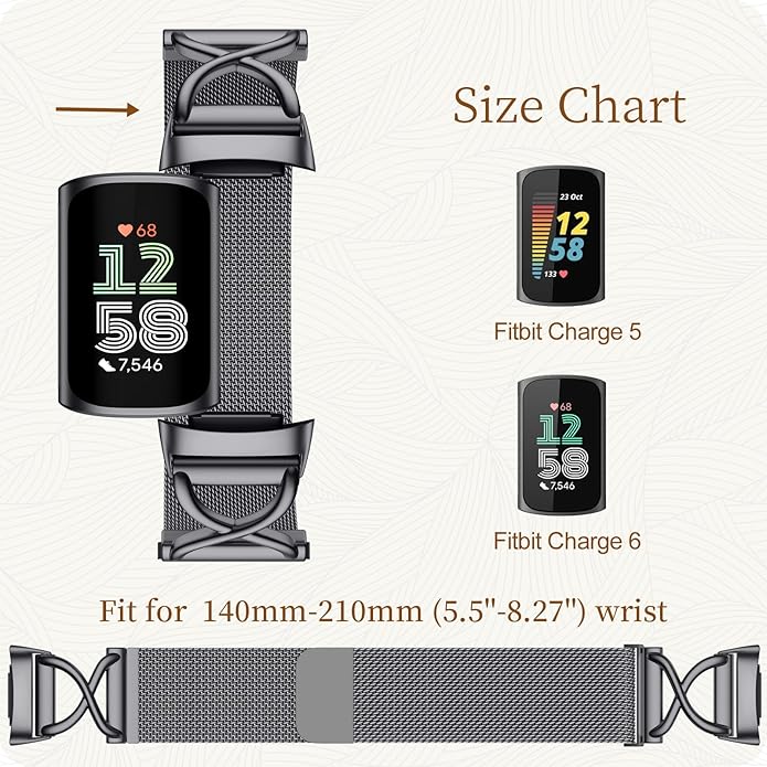 JKD X-Shape Metal Band Compatible with Fitbit Charge 6/ Charge 5 Bands for Women Men, Soft Stainless Steel Mesh Loop Strap Bracelet Wrist Band Replacement for Fitbit Charge 5/ Charge 6 Fitness Tracker