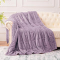Sherpa Fleece Adult Weighted Blanket 20lbs with Ribbed Stripes, Dual Sided Fuzzy Warm Blanket for Couch Bed Sofa, Heavy Thick Blankets with Glass Beads Great for Sleep, Light Purple, 60" x 80"
