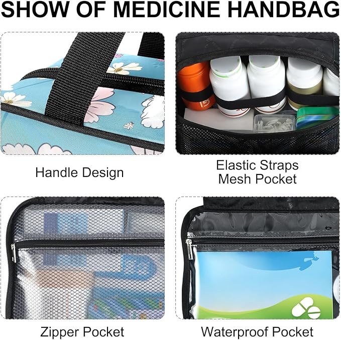 Fustylead Cute Cartoon Maltese and Daisy Flowers Large Medical Supplies Organizer Bag with Zipper Empty First Aid Bag Trauma Kit for Traveling Hiking Camping