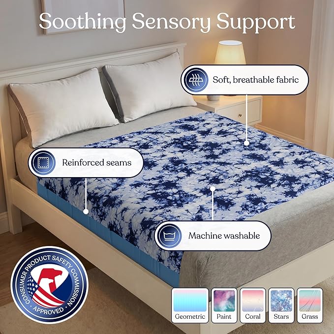 Deep Pressure Sensory Bed Sheet – Full Sensory Compression Sheet Breathable Sleep Pod Blanket for Better Sleep Support – Calming Compression Blankets for Kids and Adults Blue Petal