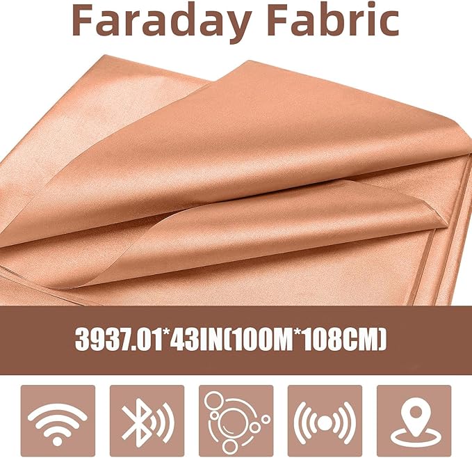 Amerthing Pure Copper Faraday Fabric,Blocking Fabric for Shielding RFID,EMP,EMF,EMI,5G,WiFi,Bluetooth,GPS Faraday Cloth 100 Meter (3937.01"x43" inch)