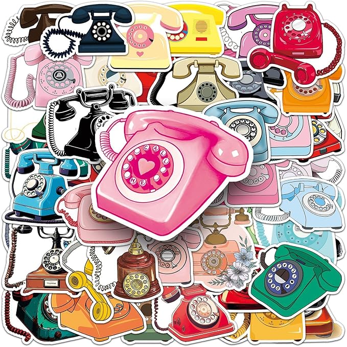 50pcs Retro Phone Stickers,1.96-3.15inch Creative Nostalgic Decorative Stickers, Self-Adhesive for Scrapbooking, Study Decoration, Retro Theme Setup