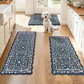 Yamaziot Anti Fatigue Kitchen Rugs Set of 3 - Boho Non Slip Waterproof Kitchen Mats for Floor, Boho Runner Rug for Kitchen Floor, Laundry, Desk, Bar, Office, 17.3"x29"+17.3"x35"+17.3"x47", Blue