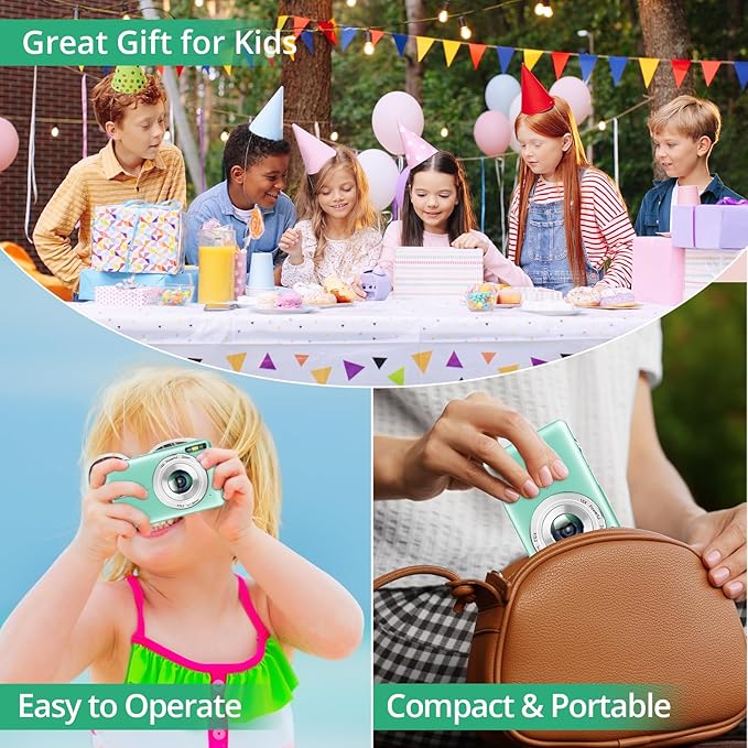 Digital Camera 1080P 44MP Digital Cameras, Point and Shoot Camera for Kids with 16X Zoom, Anti-Shake, Compact Small Travel Camera for Beginner Children Boys Girls Teens Gift