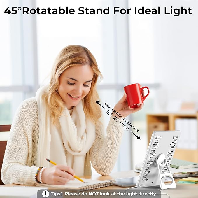 Light Lamp, Portable Full Spectrum LED Light Sunlight Personal Daylight with 3 Adjustable Color＆Stepless Brightness Levels, Timer＆Memory Function for Home Office Winter
