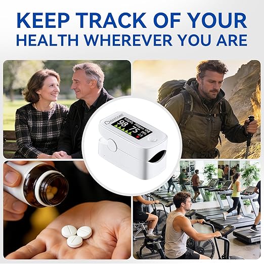 Berrcom Fingertip Pulse Oximeter with LED Display & Multi-Parameter Tracking (SpO2, PR, PI), Fast & Accurate Blood Oxygen Monitor, Includes Batteries & Lanyard (White)
