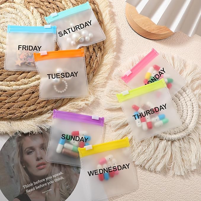 Sherr 35 Pcs Pill Pouch Bags Zippered Pill Pouch Set Reusable Translucent Medicine Organizer Self Sealing Medicine Organizer Travel Plastic Bags with Slide Lock for Storage(Elegant,Elegant Colors)