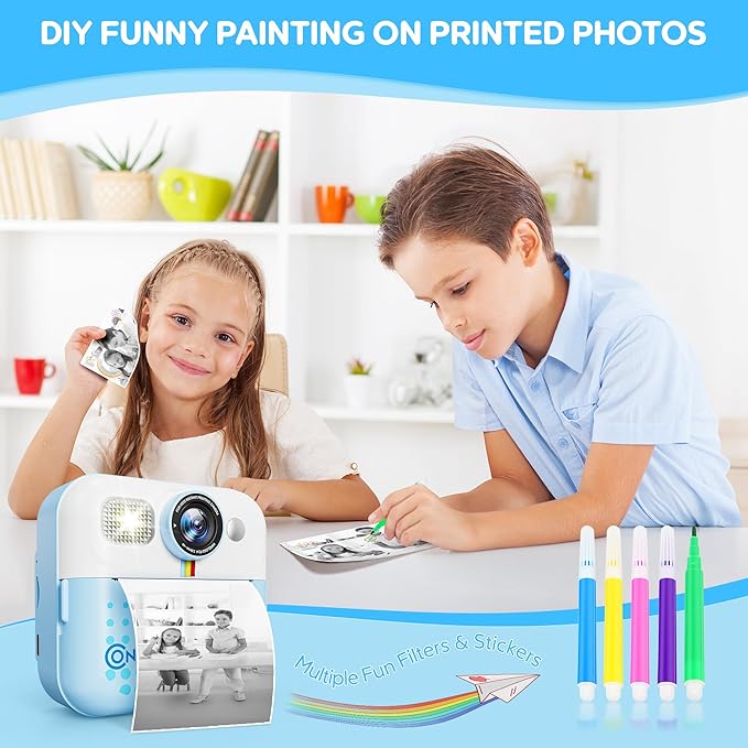 Contixo KC4 Kids Camera Instant Print, Blue 2.4” Screen Children Digital Printing Cameras with 1080P Video, 16X Zoom, 32GB Storage, Toddler Portable Travel Toys for Age 3 Years Up Girls Boys