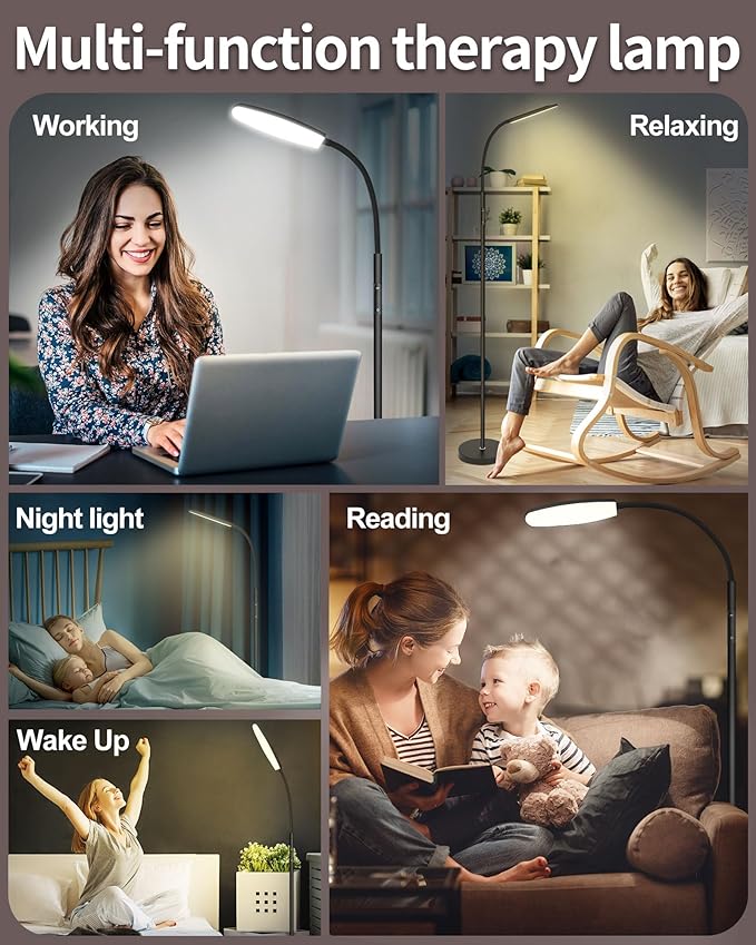 LanSuper Light Therapy Lamp, 10000 Lux UV-Free Happy Therapy Lamp, Full Spectrum Sunlight Lamp with Remote Control, Light Therapy Floor Lamp with 10 Color Temperature & 6 Brightness & Timer-Black