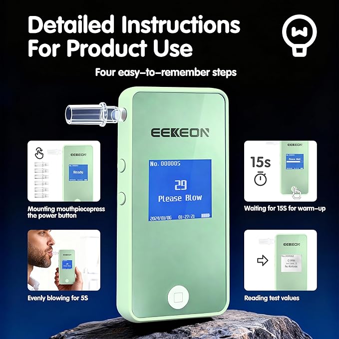 Ketone Meter, Professional Ketosis Breath Analyzer, Accurate Breath Keto Monitor with Type-C Charging and Data Tracking for Ketogenic Lifestyle and Health Management, Includes 10 Mouthpieces (Green)