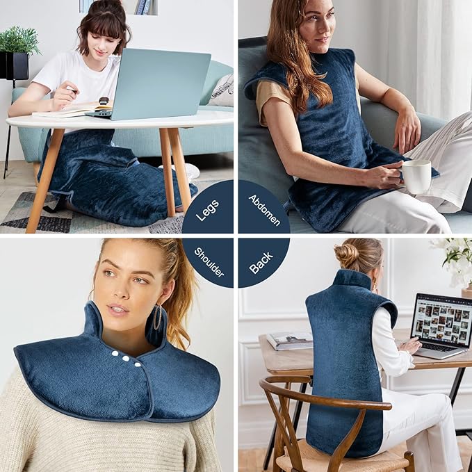 Qoosea Electric Heating Pad for Neck and Shoulders Back Relaxing 24'' x 39'' XL Weighted Heat Wrap with Fast-Heating 10 Heat Settings 9 Timer Settings Auto Shut Off Available Machine Washable Warm