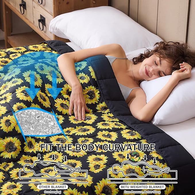 Sunflower Weighted Blanket for Adults 20lbs, 48"x72", Twin Full Size Cooling Heavy Throw Blanket for 130-220lbs, Microfiber Soft Thick Big Blankets Weighted Comforter Gift for Sleeping