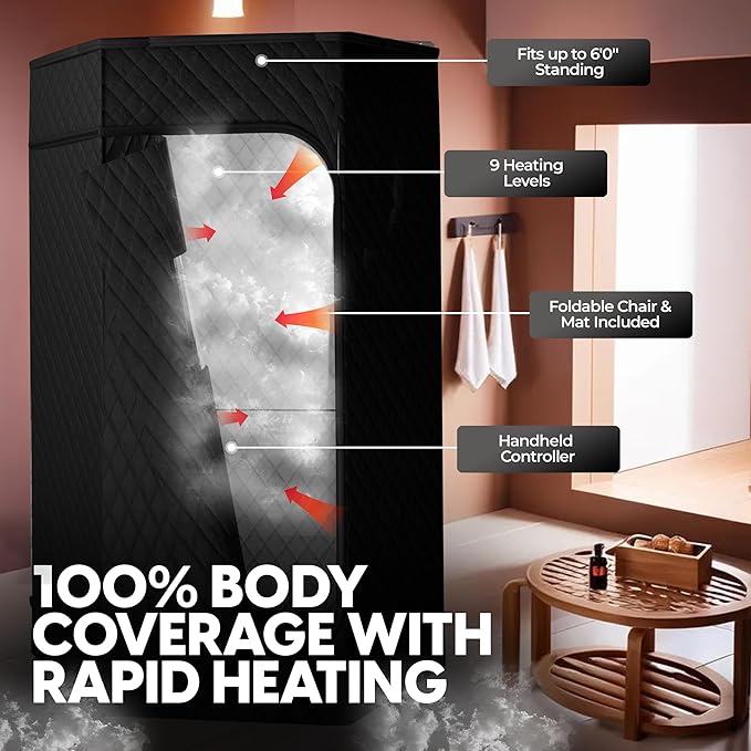 Portable Sauna and Cold Plunge Combo - Spacious at Home Sauna Box with Ice Tub, Portable Steam Sauna Tent with 3L Steamer, Fast Heating with 9 Levels, Chair, Remote, 5.9' x 2.9' x 2.9'