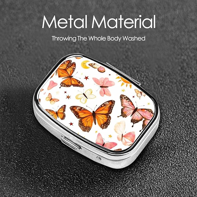 2-Compartment Medicine Pill Case, Vintage Astrology Star Sun Moon Portable Pill Box for Pockets Purse Tote Bag, Pill Box Decorative Vitamin Organizer Unique Gift