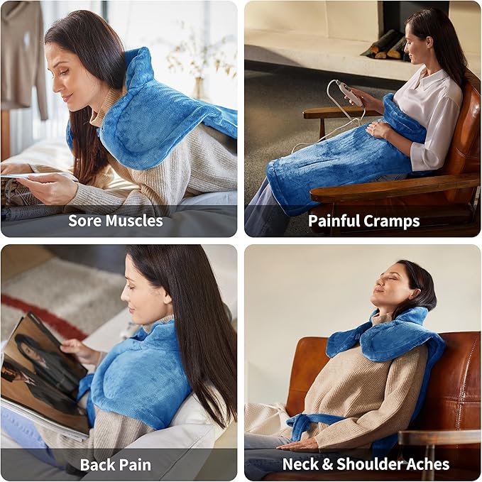 Heating Pad for Neck Shoulder and Back, Valentines Day Gifts for Her Him, Birthday Gift for Women Men Mom, Deeper Pain Relief,Large Weighted Heat Pad, ETL Certified, Blue